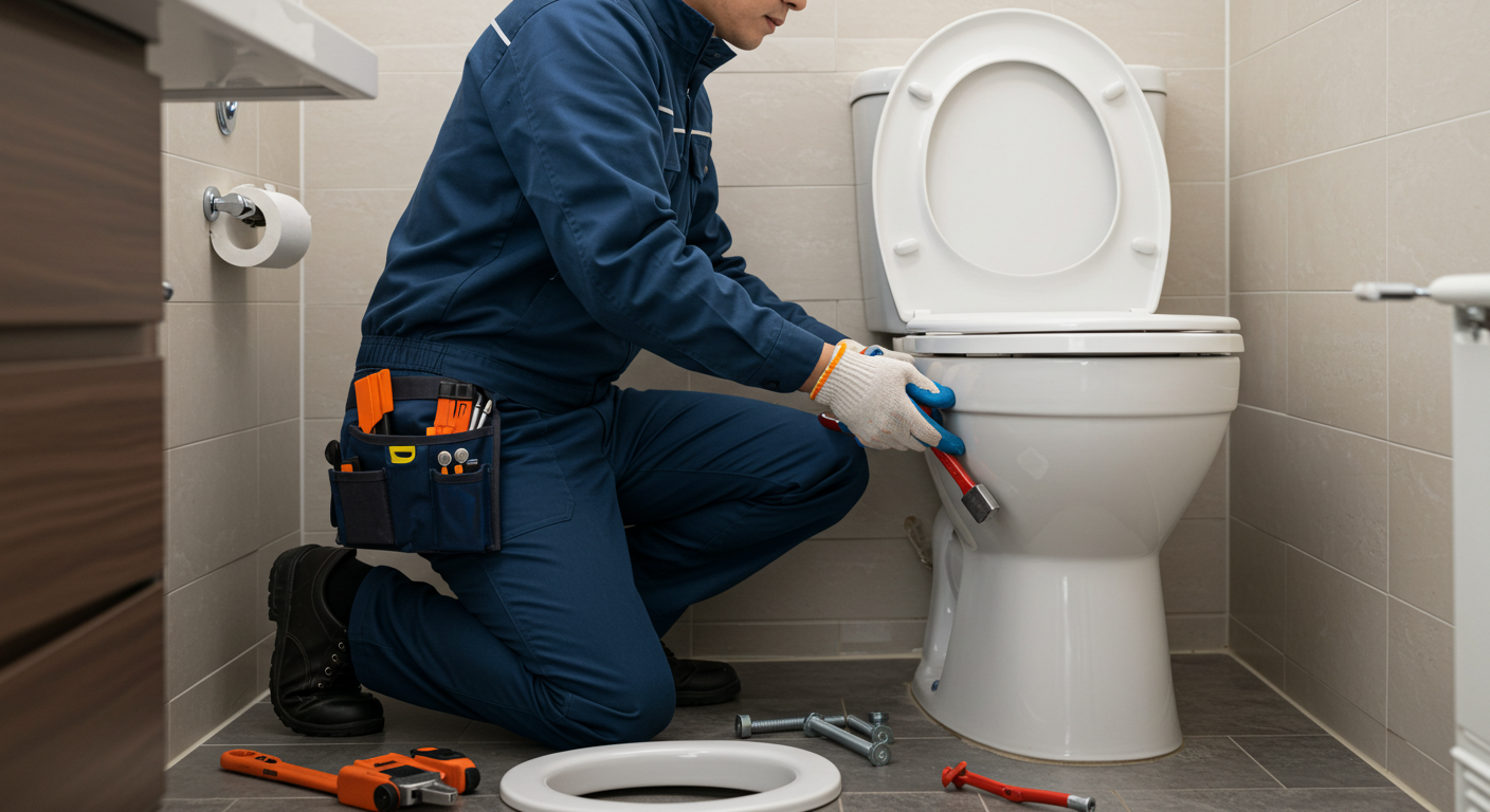 변기 교체 작업 모습